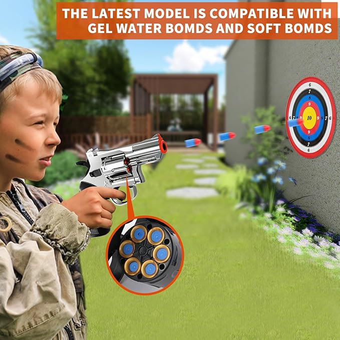 Toy Gun Foam Blaster Soft Bullet Toy Revolver,Can fire Sponge Bullets,with 40 Bullets,for Age of 6 7 8 9 10+ Years Old Kid Boys Girls(Silver)
