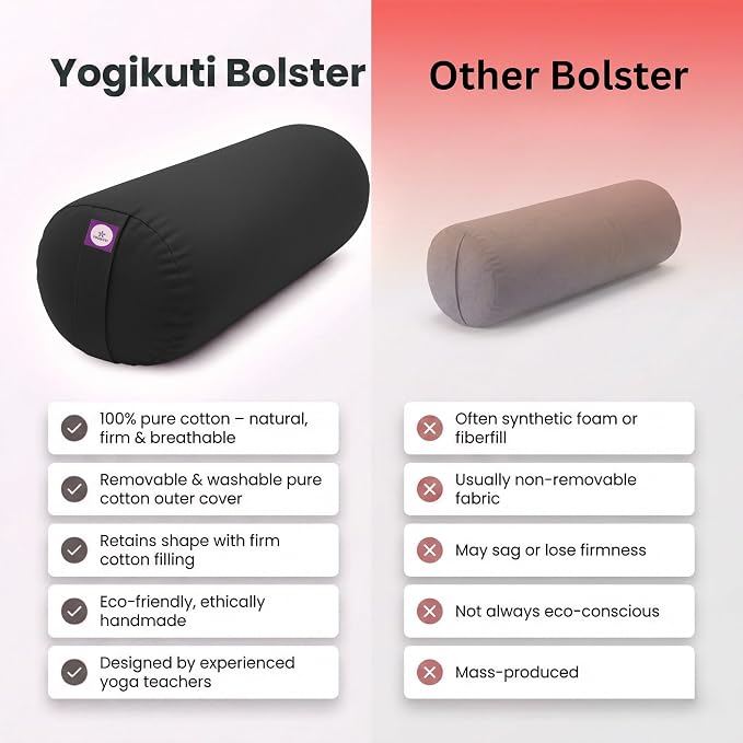 Yogikuti Iyengar Yoga Bolster for Restorative Yoga and Meditation – Lightweight Cotton Support Pillow with Handle for Easy Carry, Versatile for Pose Modification, Balance, Back Relief, and Relaxation