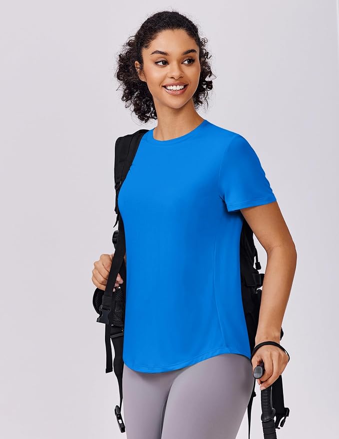PINSPARK Soft Workout Tops for Women UPF 50+ Sun Protection Shirt Quick Dry Athletic Running Hiking Travel Basic Tee Shirts