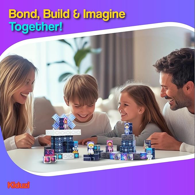 2 in 1 Toy: 1 inch Magnetic Building Blocks – Space Adventure Edition - 100-Piece STEM Toy Ages 3-10+ - 2D Puzzle & 3D Models - Screen-Free Fun - Strong Magnets, Durable & Travel-Friendly