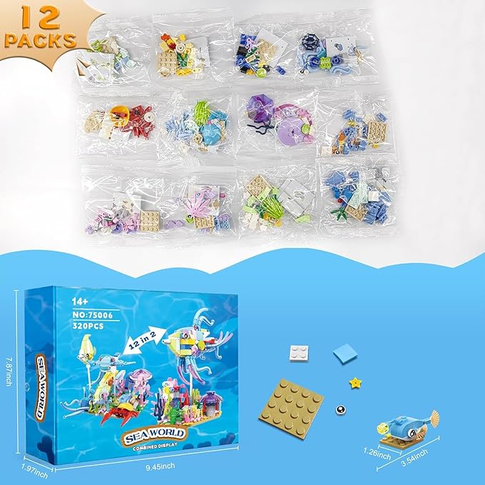 Party Favors for Gifts, 12 in 2 Creative Building Set Mini Sea World, Classroom Prizes Goodie Bag Fillers Stuffers, Birthday Halloween