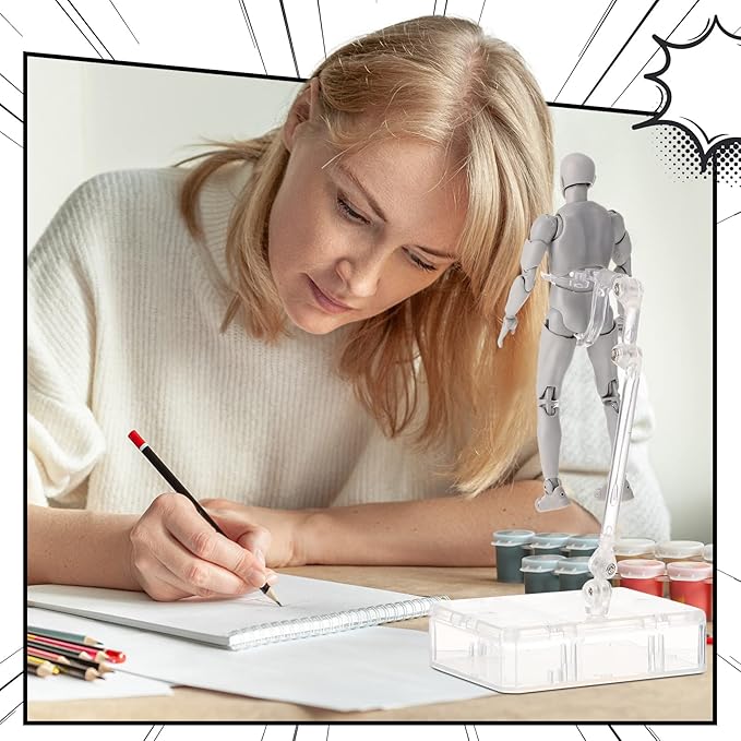 Meooeck 4 Sets Action Figures PVC Body Artists Model posable Drawing Mannequin for Painting, Sketching, Collection Gifts, Home Office Desk Decoration(Gray)