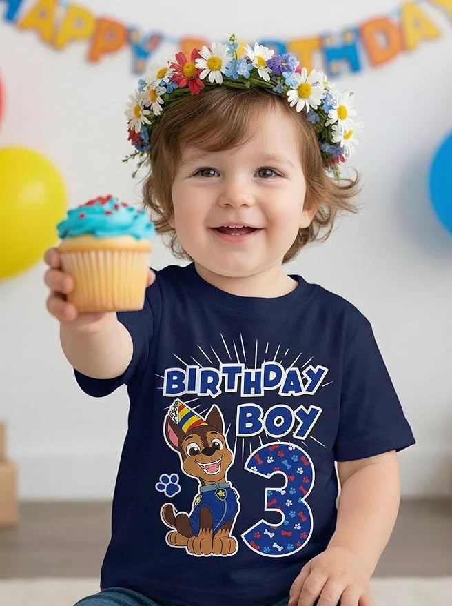 Paw Patrol Chase 3rd Birthday Boy Shirt - Toddler T-Shirt Gift Outfit for Party - Clothes for 3 Year Old Boys