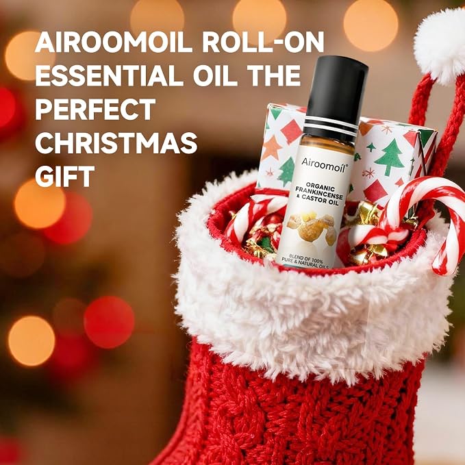 Frankincense and Castor Roll-On Oil, 100%Pure, Organic, 0.33Fl Oz | Natural plant blend oil, light and nourishing for the skin. Suitable for the wrists, temples Portable travel Aromatherapy