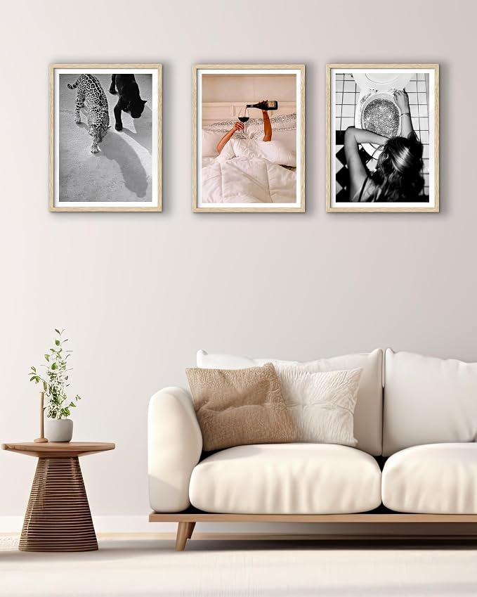 EcoHest 12x16 in After the Disco Party Framed Wall Art for Bathroom | Natural Oak Wood Frame, Canvas Wall Art, Black & White Funny Wall Decor for Bathroom, Bedroom, Dorm Room, College Room, 1Pack