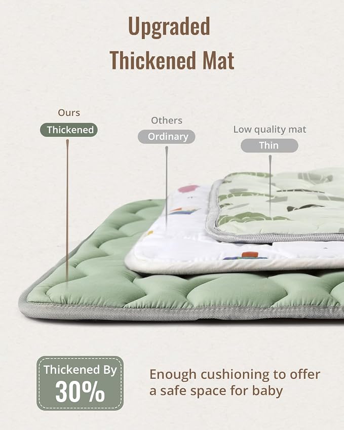 Blissful Diary Baby Play Mat, 47x47 Infant Play Mat for Playpen, Thicken Foam Cushioned Baby Mat for Floor, Non-Slip Kids Play Mat, Washable Baby Playmat for Babies,Toddlers, Sage Green