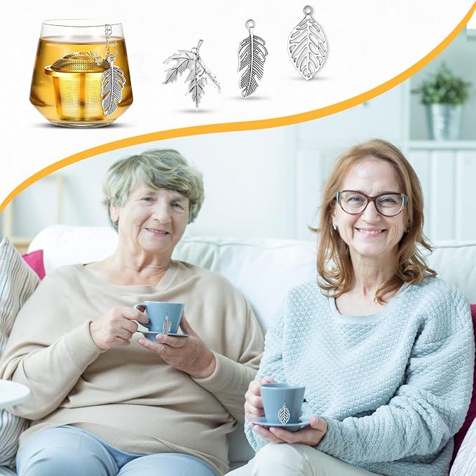 3 Sets Tea Infusers Steeper for Loose Leaf Tea Holder Stainless Steel Tea Ball Mesh Strainer Filters with Drip Trays and Pendant(Forest Style)