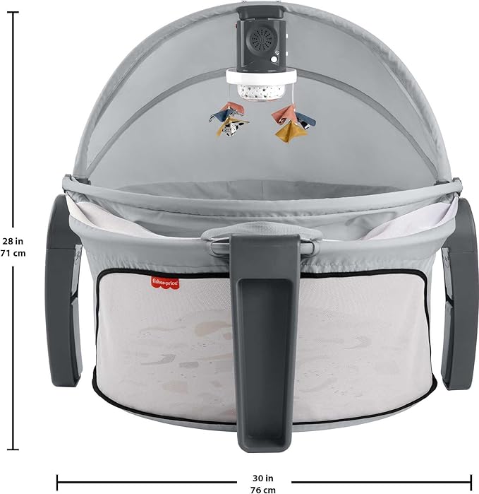 Fisher-Price Portable Baby Bassinet and Play Space Deluxe On-the-Go Projection Dome with Lights Music and Canopy, Paper Shapes