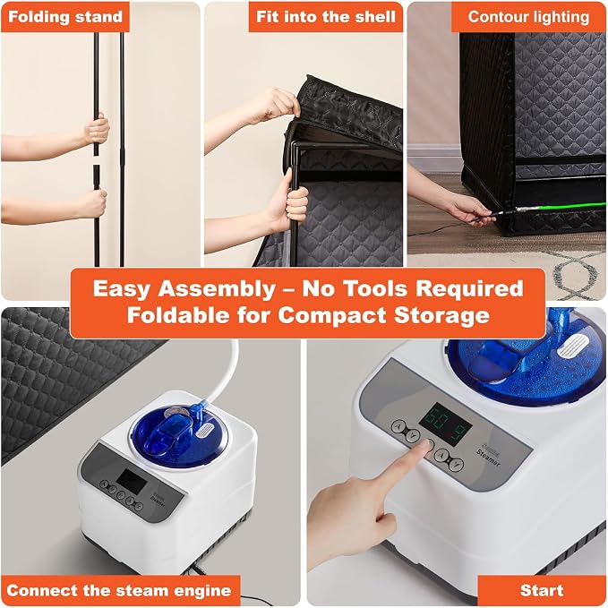Portable Steam Sauna Tent for Home, Infrared Sauna, Tent with Clear View Door and Red Light, Black, Full Size Square Sauna for Home, 3L Steamer, 9 Heat Levels