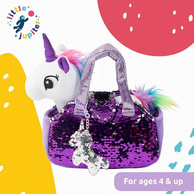Little Jupiter Plush Pet Set w/Purse - Unicorn Stuffed Animals for Girls - Plush Gift for Age 4-5 - 6-7 yrs (White Unicorn)