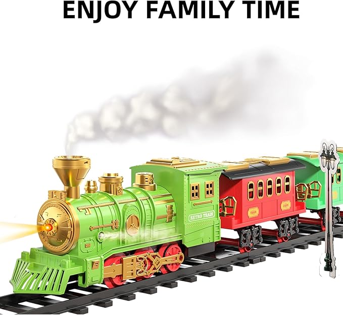 TEMI Large Train Set - Kids Electric Train Toy with 3 Way Smoke Locomotive, Light and Sounds, Cargo Cars and Long Tracks, Gift Train Sets for Boys & Girls 3 4 5 6 7 8+ Years