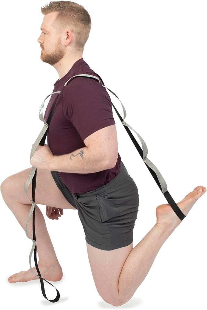 OPTP Stretch Out Strap Pro with Stretching Exercise Book, 11 Loop Stretching Strap for Yoga and Pilates, Physical Therapy Strap for Leg and Knee Recovery. Made in the USA