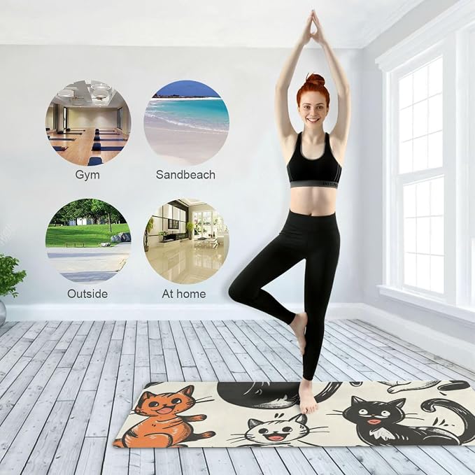 Comic Naughty Cats Yoga Mat for Home Workout Fitness Mat for Women Non Slip Exercise Mats with Storage Bag