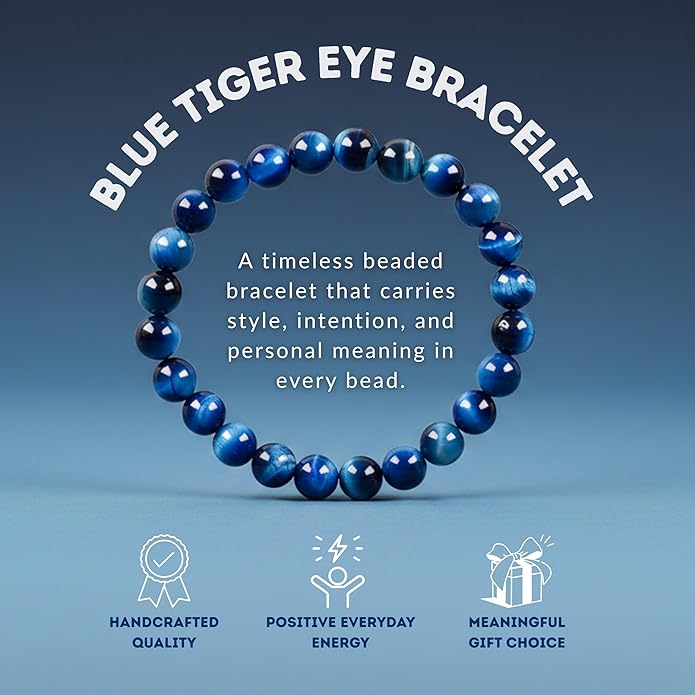 Cherry Tree Collection โ Handmade Crystal Bracelets with Black Obsidian, Tigerโs Eye and 6 Other Gemstones for Men & Women โ 8mm Beaded Bracelet for Healing, Protection & Positive EnergyโSizes S/M/L