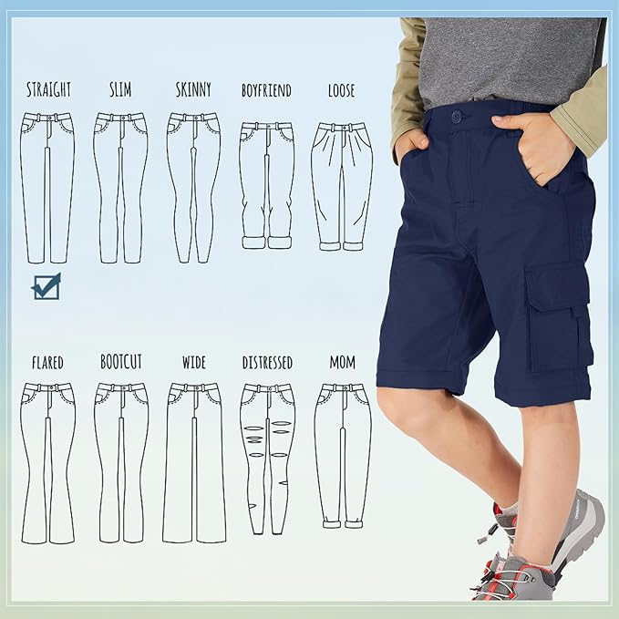 linlon Kids' Cargo Pants, Boy's Casual Outdoor Quick Dry Waterproof Hiking Climbing Convertible Trousers #9016