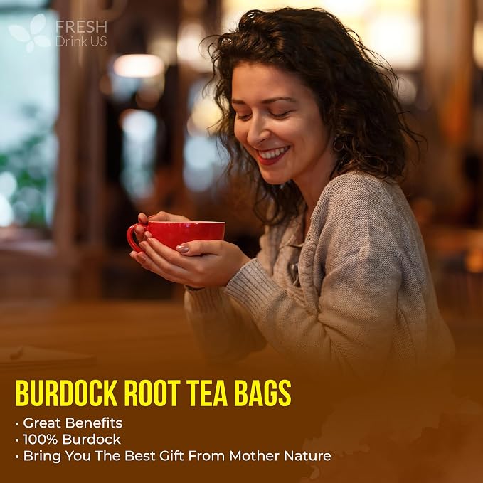FreshDrinkUS, Premium 75 Burdock Root Tea Bags, 100% Natural & Pure, Herbal Tea. Made with Natural Material Tea Bags. No Sugar, No Caffeine, No Gluten, Vegan.