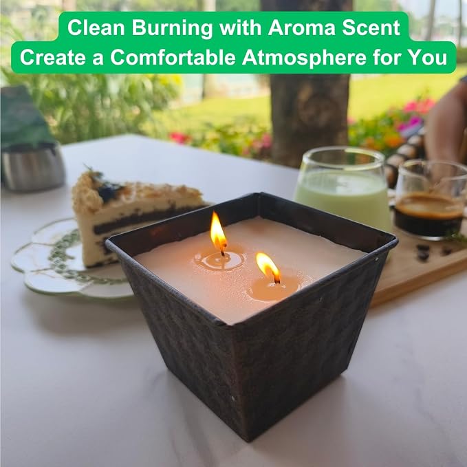 Citronella Candles Outdoor,Lemongrass Scented Candle Outside for Patio,Jar Candle Aromatherapy Gift Set,Long Lasting Camping Candle 2 Wicks,Soy Wax Candle Buckets,Garden Candles Pack of 2