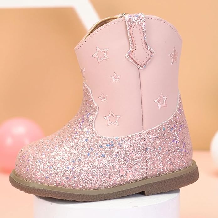Newsonet Baby Cowboy Cowgirl Boots Infant Western Boots Toddler Boys Girls Round Toe Riding Mid Calf Boots All Seasons for 6 9 12 18 24 Months