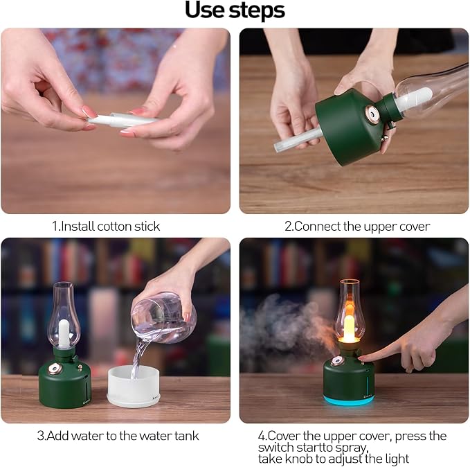 APSARAS USA Essential Oil Diffuser,Vintage Lamp Humidifier,1200mAh Adjustable Brightness Night Light Air Aroma Diffuser Humidifier,Timer & Auto Shut-Off๏ผGift for Lover,Home,Office,Yoga,Gym280ml