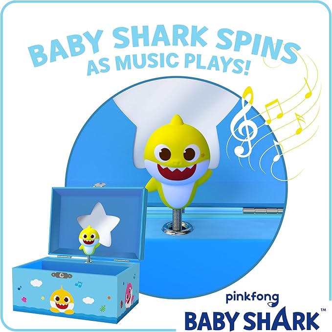 Baby Shark Jewelry Box for Girls - Musical Jewelry Box with Spinning Baby Shark Figurine, Baby Shark Toys for Kids Ages 3-5 - 6 x 4.7 x 3.5 in