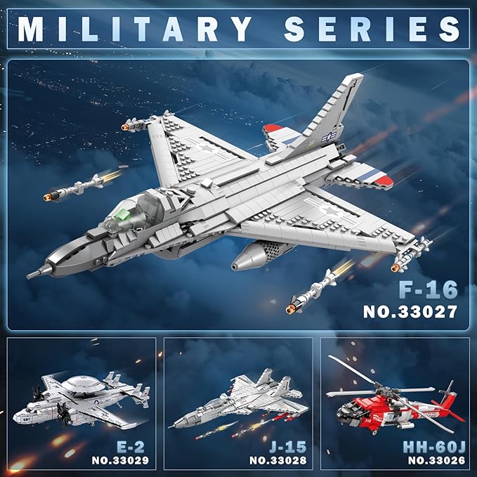 F-16 Fighter Jet Building Sets,Military Fighter Display Model,Air Force Building Block Set 33027,Fighting Falcon Airplane Army Construction Set,Toys Gifts for Military Fans and Kid 14+,1377PCS