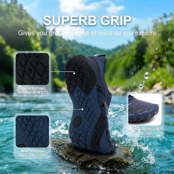 Barefoot Shoes for Women & Men, Grounded Walking Hiking Barefoot Shoes, Wide Toe Box Non-Slip Water Athletic Footwear, Comfortable Vitality Barefoot Footwear, Trail Running Sneakers Unisex