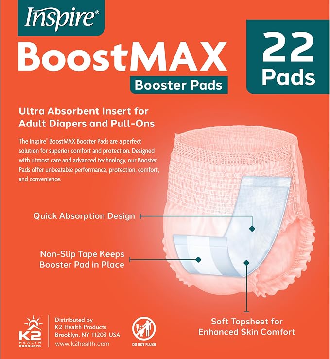 Inspire Incontinence Booster Pads Super Absorbent Absorbs Over 5 Cups! | Incontinence Pad Insert Liner Women and Men | Diaper Pads Inserts for Adult Diapers Overnight