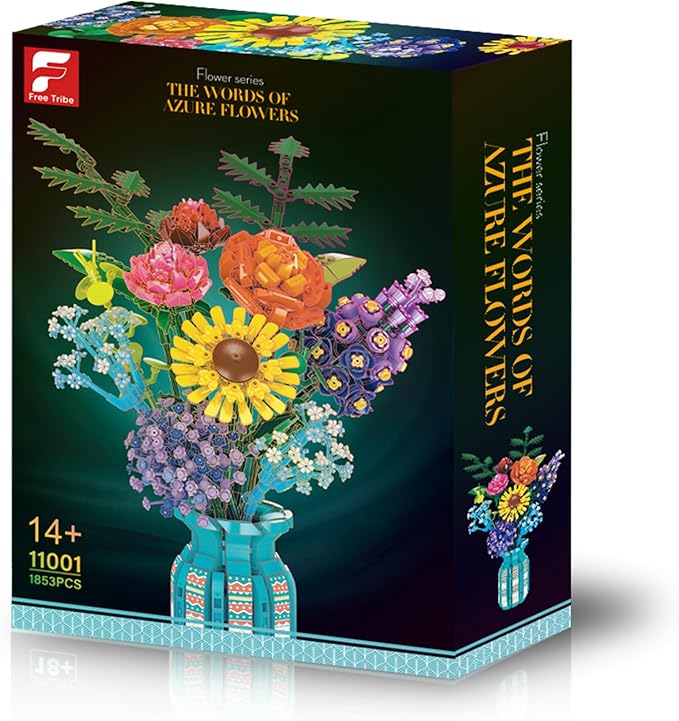Pashion Sunflower Building Set DIY – 1583 PCS Artificial Flower with Vase, Creative Home Decor & Gift for Women, Adults