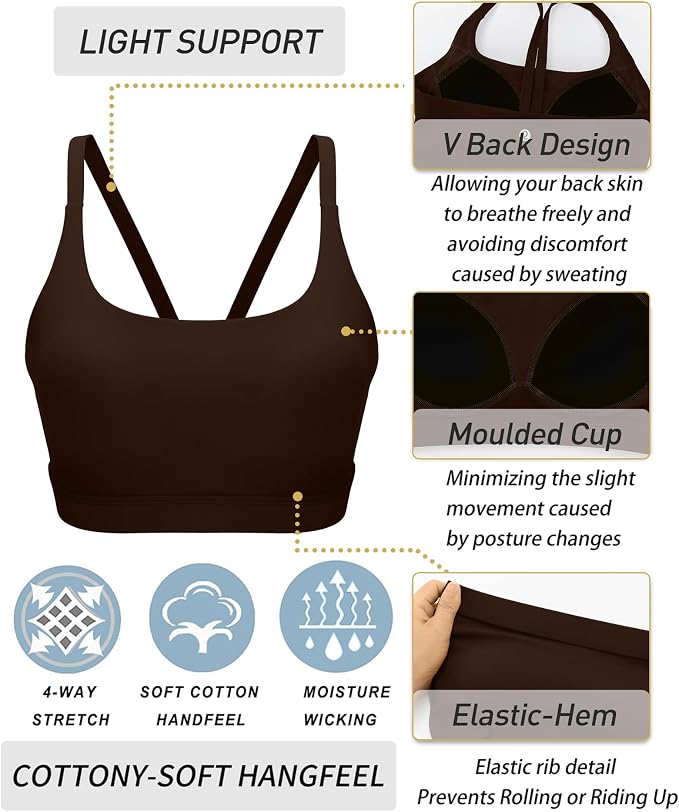 RUNNING GIRL Sports Bras for Women,Light Impact Molded Cup Strap Sports Bra with Sewn in Pads,Best for A-C Cup