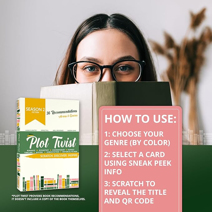 Blue Wasatch Games Plot Twist Season 2: 36 Book Recommendation Scratch Off Cards Across 8 Unique Fictional Genres. Gift for Couples, Book Clubs, Readers, Story Lovers.