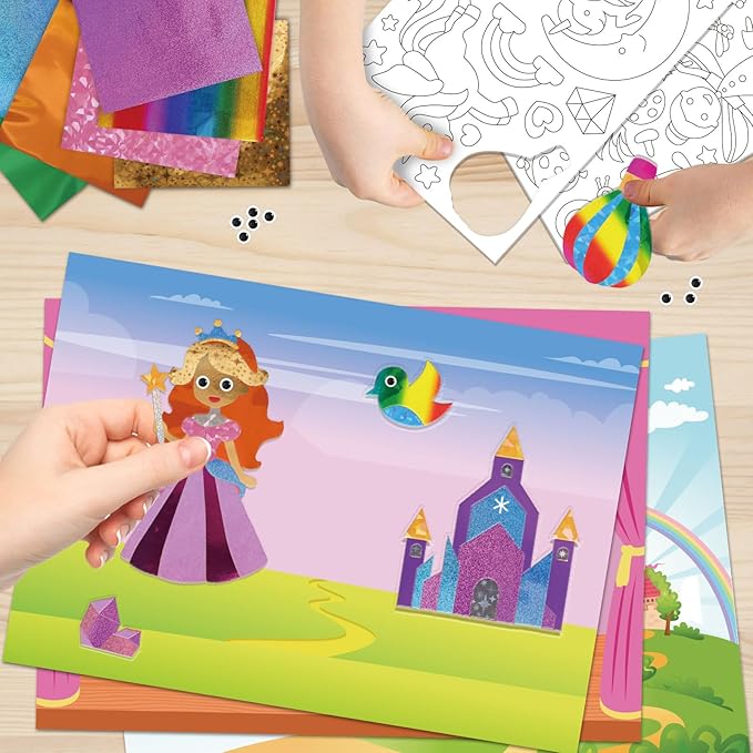 AWHETIE Princess Foil Craft for Kids,No Mess Creative Activity Toys Art and Crafts for Kids,Birthday Gifts Crafts for Girls&Boys Ages 4, 5, 6, 7, 8, 9 (Princess)