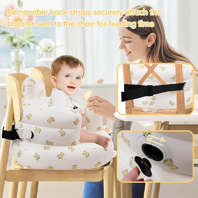 EKEPE Inflatable Baby Seat with Harness for Babies 3 Months & Up, Baby Floor Chair for Sitting Up, Baby Seats for Infants, Blow Up Baby Chair with Built in Air Pump - Bear