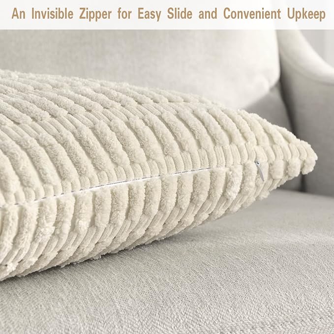 Volcanics Pack of 2 Cream Decorative Throw Pillow Covers 18x18 Inch, Soft Corduroy Striped Square Cushion Cases, Modern Farmhouse Boho Home Decor for Spring Couch Bed Sofa Living Room | Soft Corduroy Striped Square Cushion Cases, Modern Farmhouse Boho ...
