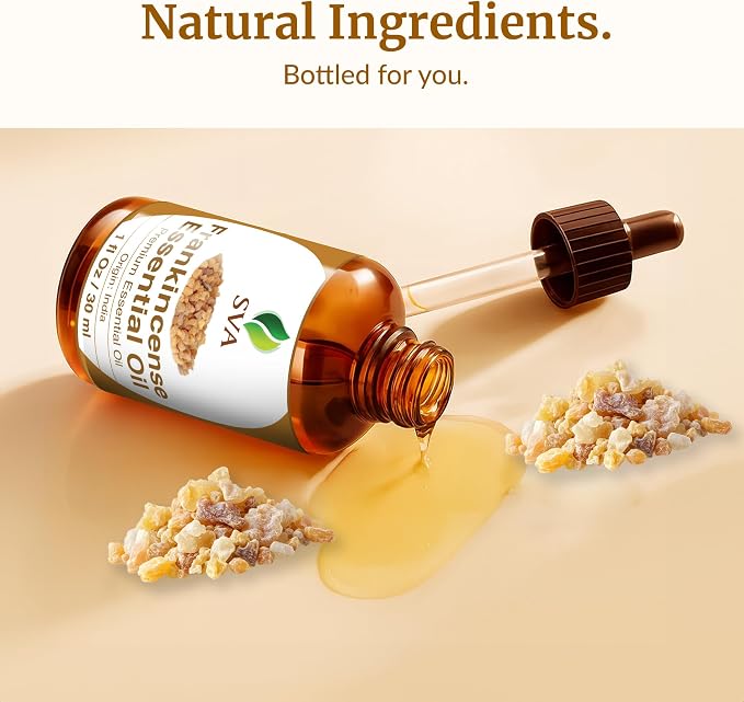 SVA Frankincense Essential Oil – 1 Fl Oz – for Diffuser, Skin & Hair Care – Ideal for Massage & DIY Blends – with Dropper