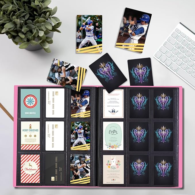 Card Binder, 360 Pockets Upgraded Trading Card Binders, Cards Collection Binder 9 Pocket, Side Loading Yugioh Binder Book Holder for MTG, TCG, Sport, Football, Baseball Collector Cards - Rose red
