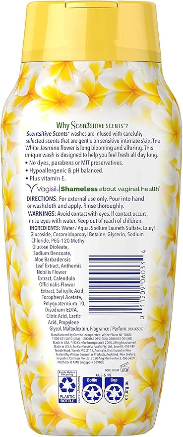 Vagisil Feminine Wash for Intimate Area Hygiene, Scentsitive Scents, pH Balanced and Gynecologist Tested, White Jasmine, 12 oz (Pack of 12)