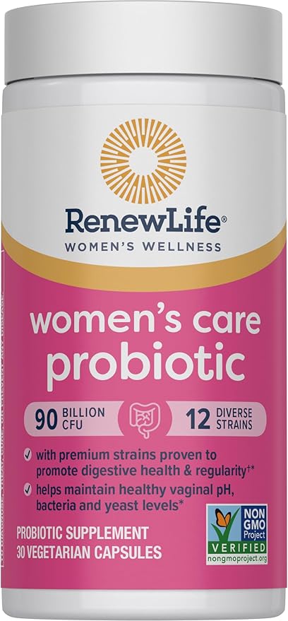 Renew Life Women's Probiotic Capsules, Supports pH Balance for Women, Vaginal, Urinary, Digestive and Immune Health, L. Rhamnosus GG, Dairy, Soy and Gluten-Free, 90 Billion CFU - 30 Ct