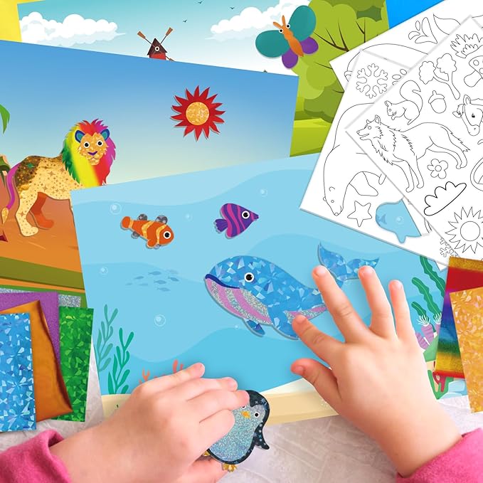 AWHETIE Animals Foil Craft for Kids,No Mess Arts Creative Activity Toys Art and Crafts for Kids,Birthday Gifts Crafts for Girls&Boys Ages 4, 5, 6, 7, 8, 9