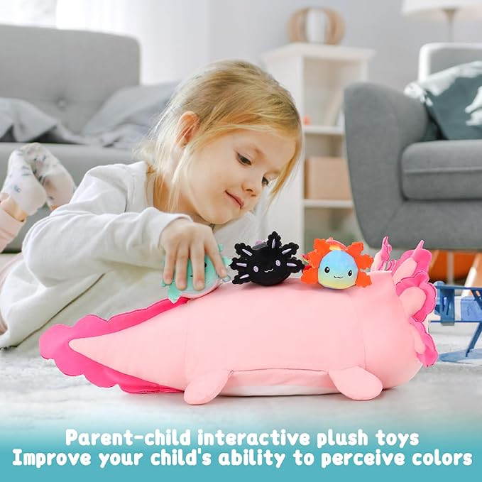 MaoGoLan Giant Axolotl Plush with 3 Babies Inside-23.5" Large Ultra Soft Stuffed Animals Throw Pillow-Squishy Plush Collection Gift for Axolotl Lover,Kids,Teens