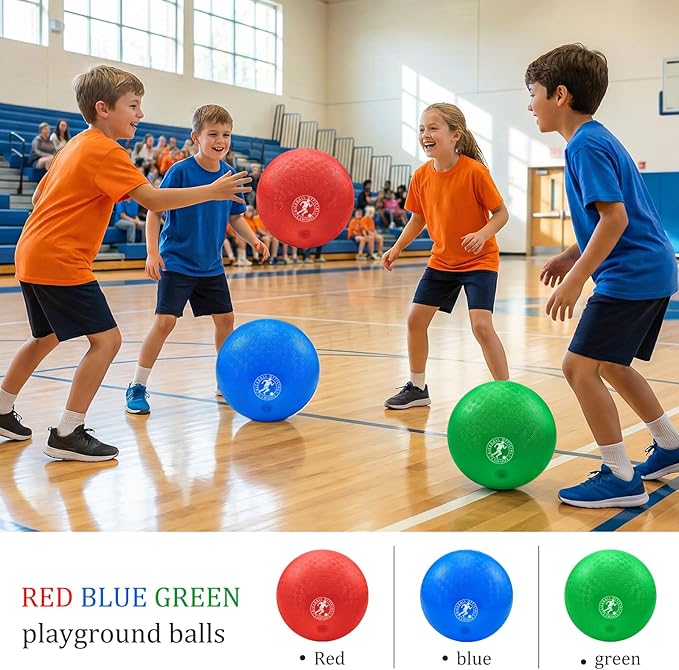 10 Inch Kickball Playground Ball Dodgeball Balls 4 Square Balls, Pack of 3, Dodge Balls for Kids, Kickballs Handball for Indoor Outdoor Games, Includes Pump