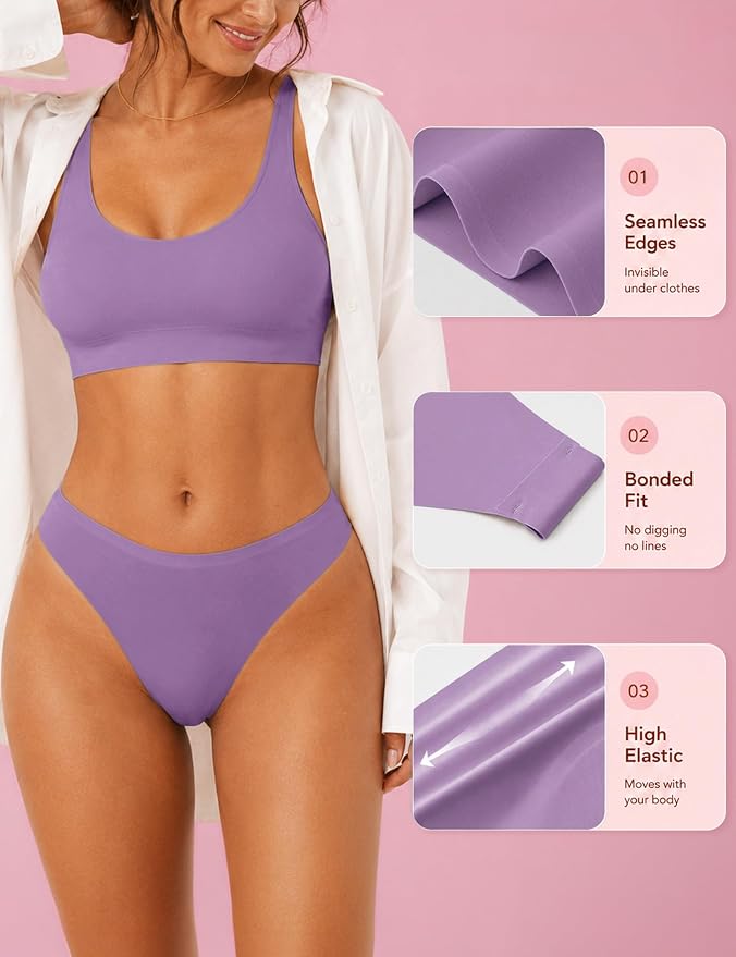 Thongs Seamless Underwear for Women No Show Thong Panty Liners Breathable Sexy Stretch Buttery Soft G-String Panties