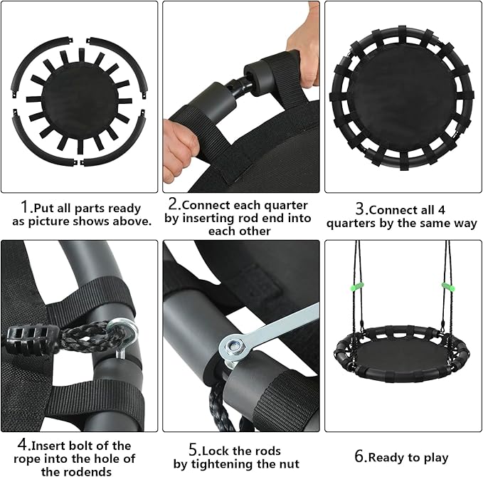 Tree Swing with PP Mat - Durable, Safe, and Easy to Install,Black Outdoor Saucer Swing,Flying Saucer Web Circle Swing for Yard Garden Playground Park (24 inches Diameter)