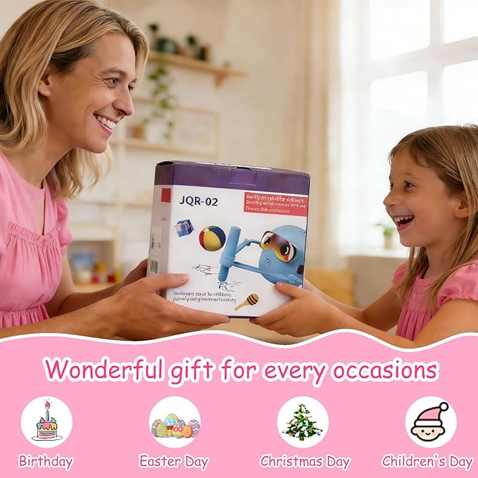 Custer's Night Drawing Robot for Kids - Montessori Painting Toys for 3 4 5 6 7 8 Year Old, Voice Interactive Educational Drawing Machine with 100 Cards,12 Colorful Pens & Music-Gift for Boys Girls P