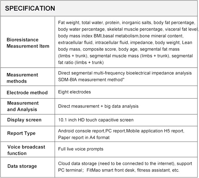 Body Composition Analysis Machine with Printer - 10.1" HD Touch Screen with BIA Technology, Measures Weight,Height,Body Fat Percentage and Muscle Mass