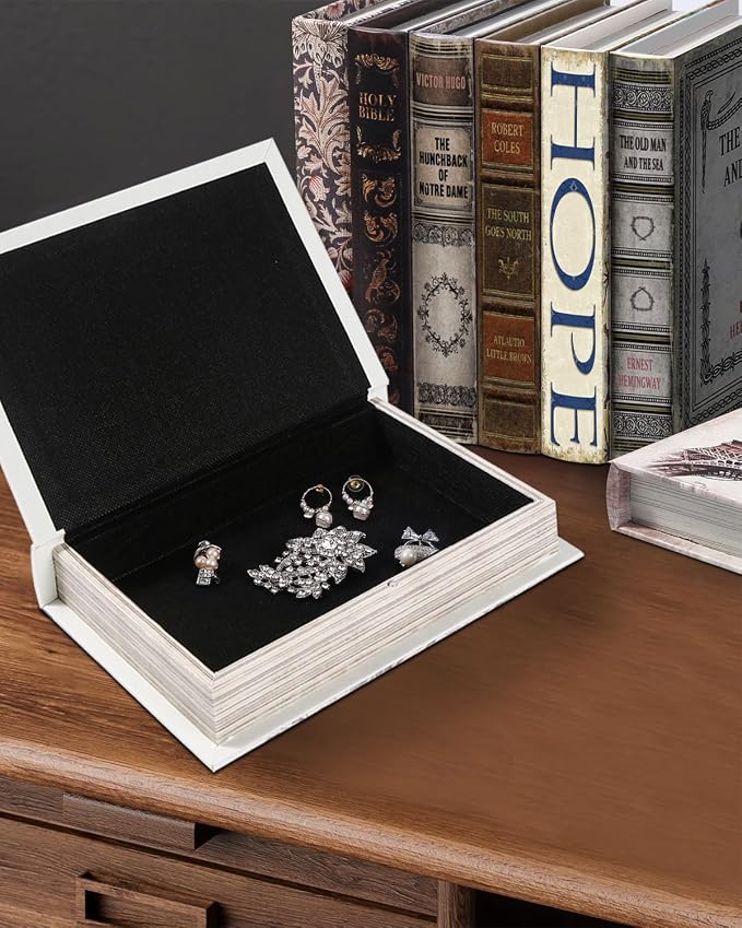 Vintage Faux Leather Decorative Book Box – Wooden Secret Storage Box with Magnetic Closure, Hidden Organizer for Bookshelf, Desk, or Office Decor (Wives and Daughters)