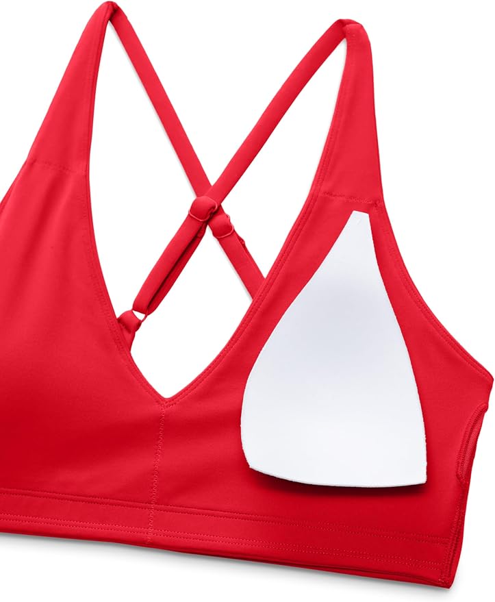 CRZ YOGA Butterluxe V Neck Twist Cross Back Sports Bras for Women - Adjustable Spaghetti Straps Padded Crop Yoga Top
