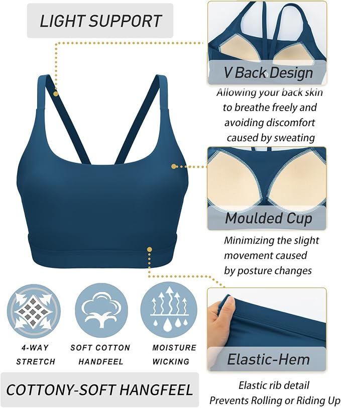 RUNNING GIRL Sports Bras for Women,Light Impact Molded Cup Strap Sports Bra with Sewn in Pads,Best for A-C Cup