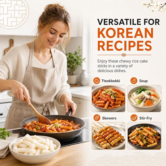 Unha's Korean Tteokbokki Garaetteok Rice Cake Sticks, 63.48 oz 3 Pack | garaetteok rice cake sticks, 9 portions, Korean tteokbokki, tteokguk soup, rabokki ramen, hot pot