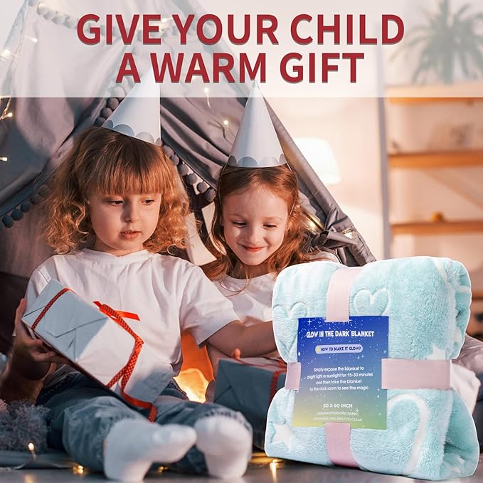 Glow in The Dark Stars Heart Blanket Gifts for Girls Boys,Soft Blanket 3 4 5 6 7 8 9 10 Year Old Girl Gifts Ideas,Toddler Girls Toys Age 6-8,Gifts for Valentine's Day Birthday Presents,50"x60"