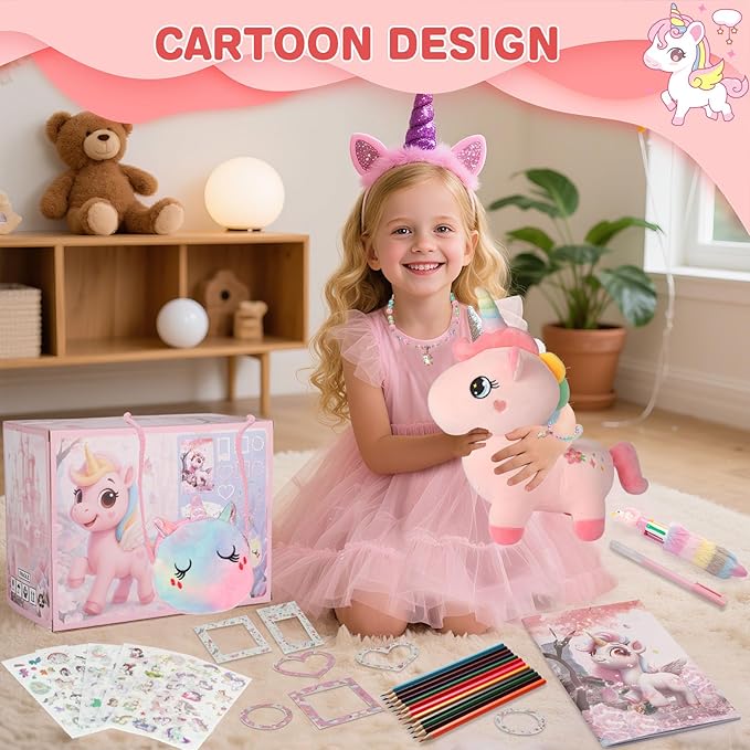Unicorn Magic Gift Set for Girls Age 3-8 | 10-in-1 Arts and Crafts Kit with Plush Toy, Stickers & Drawing Supplies | Creative Screen-Free Play | Gift Ready (Sets)